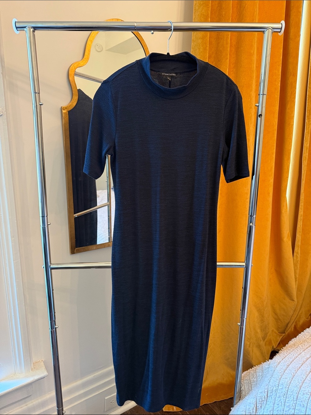 Super soft and stretchy Blue and black jersey dress with half turtle neck